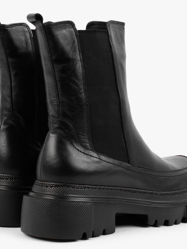 Mylas Black Leather Lug Sole Chelsea Boots