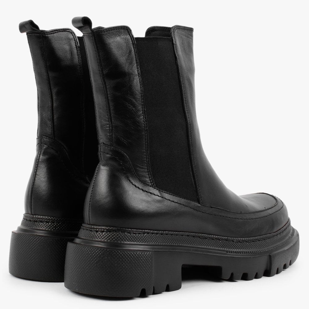 Mylas Black Leather Lug Sole Chelsea Boots