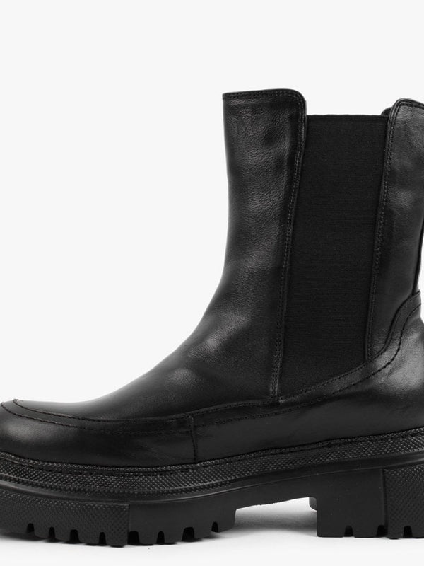 Mylas Black Leather Lug Sole Chelsea Boots