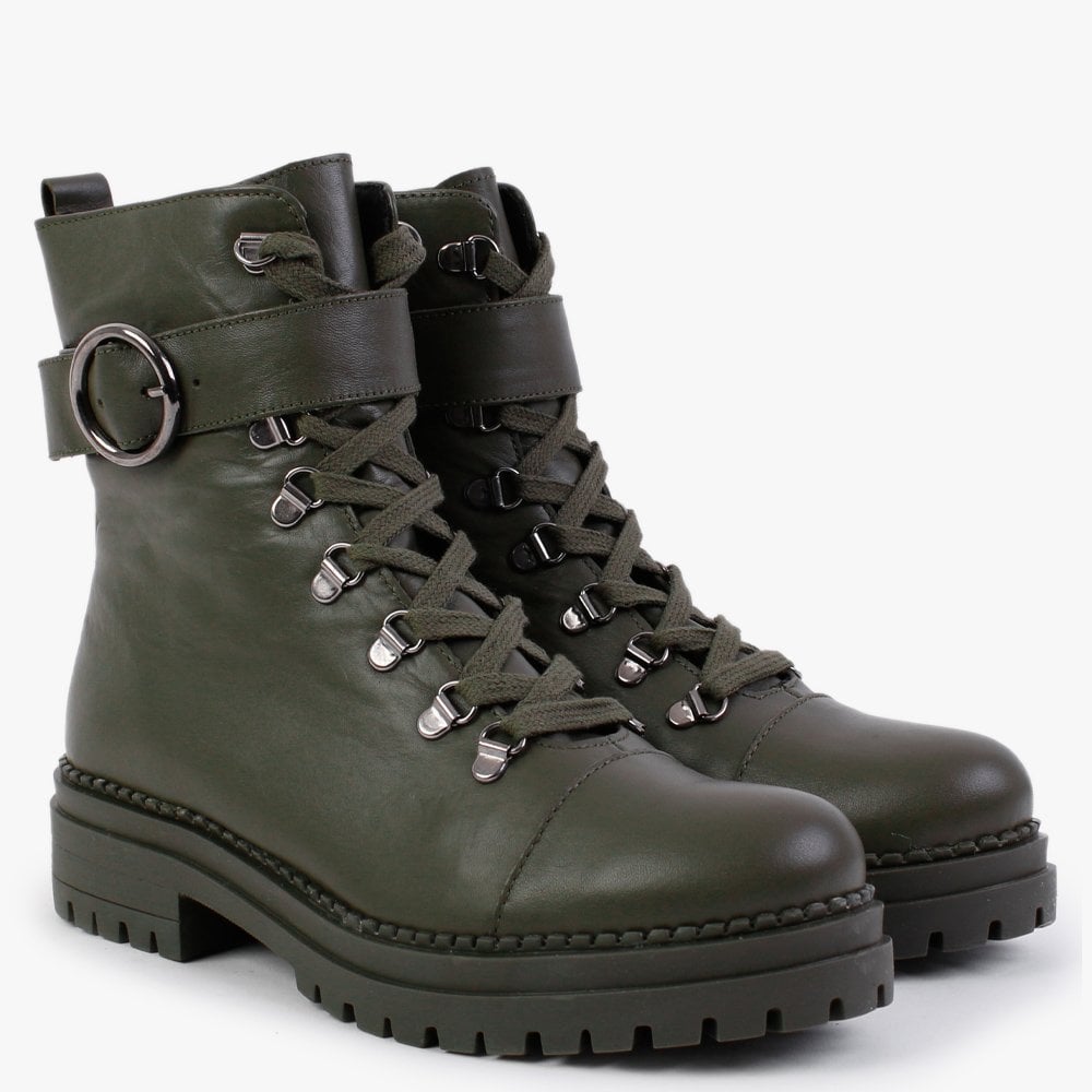 Moddy Khaki Leather Biker Boots
