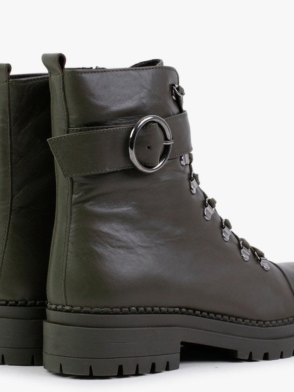 Moddy Khaki Leather Biker Boots