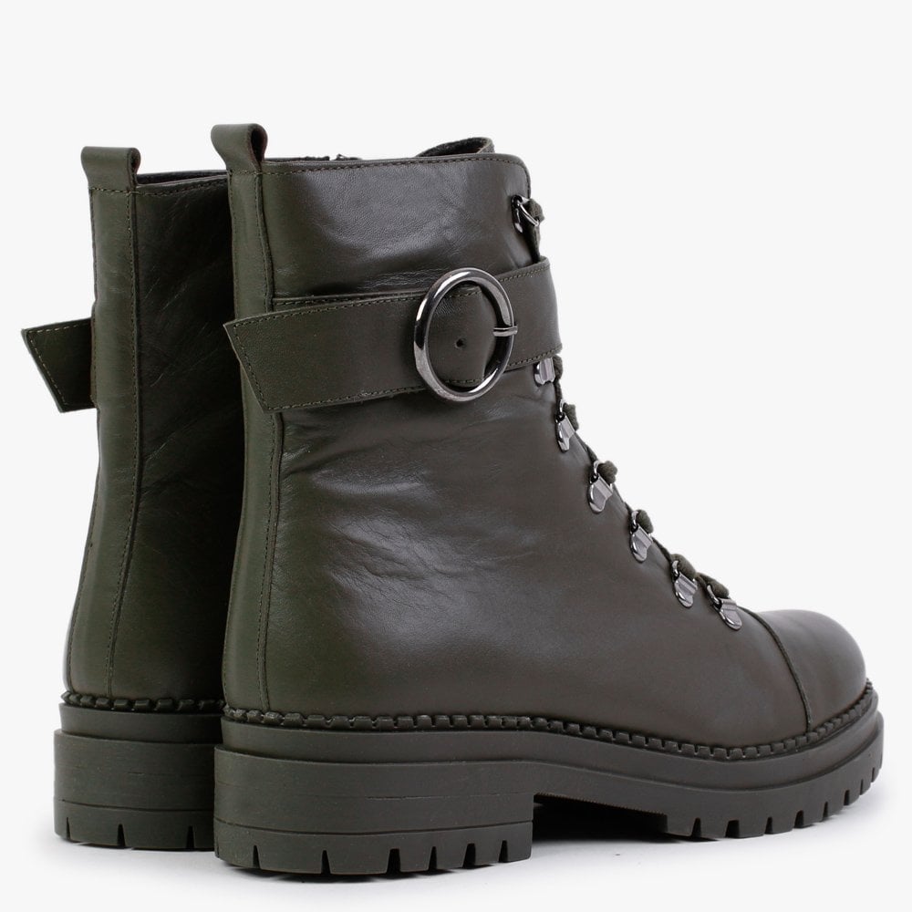 Moddy Khaki Leather Biker Boots