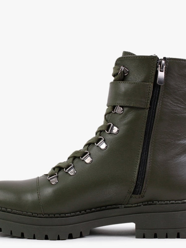 Moddy Khaki Leather Biker Boots