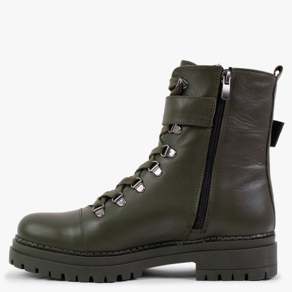 Moddy Khaki Leather Biker Boots