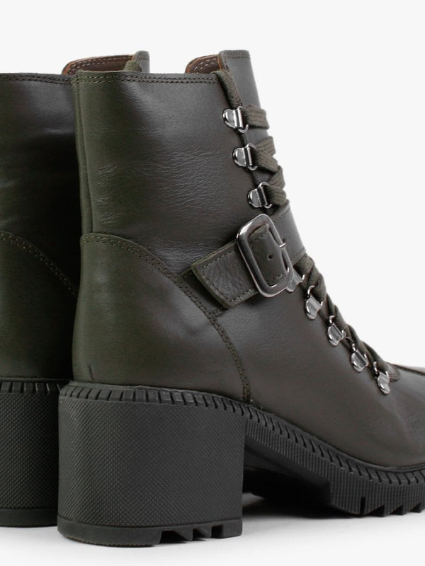 Module Khaki Leather Lace Up Ankle Boots