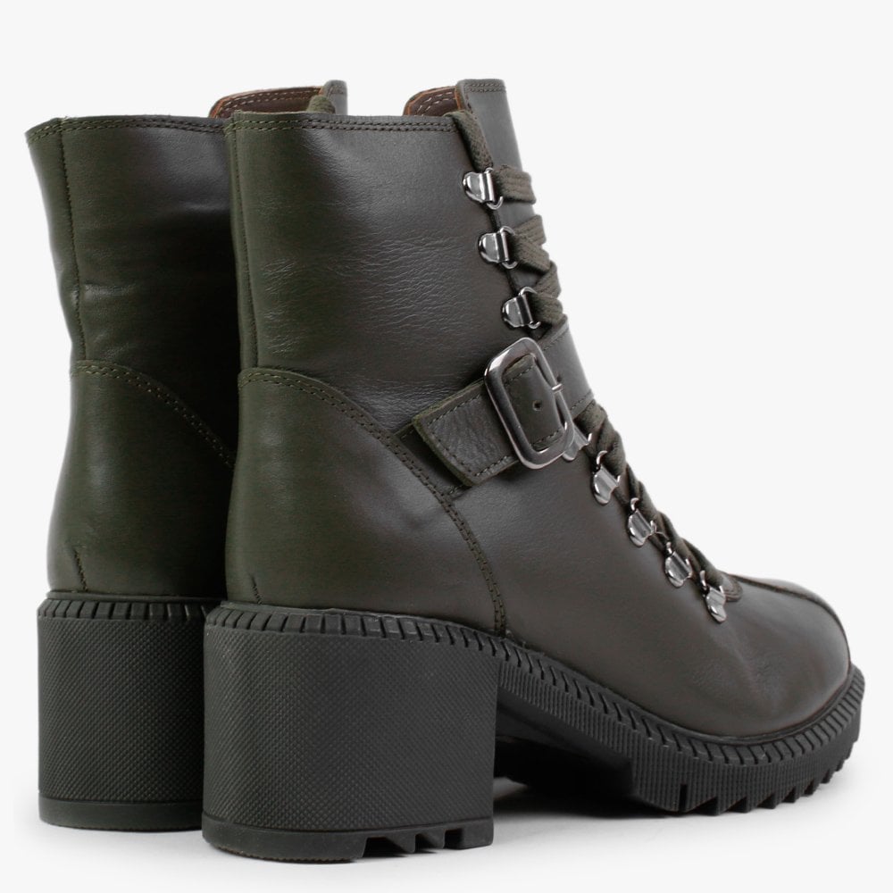 Module Khaki Leather Lace Up Ankle Boots