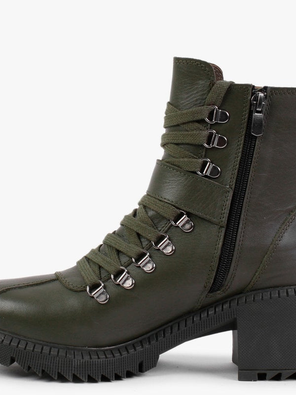 Module Khaki Leather Lace Up Ankle Boots