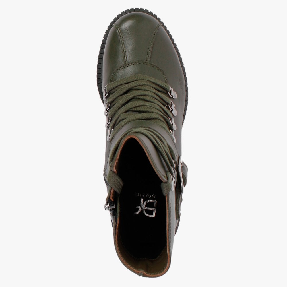 Module Khaki Leather Lace Up Ankle Boots