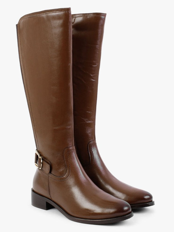 Sesda Brown Leather D Ring Knee Boots