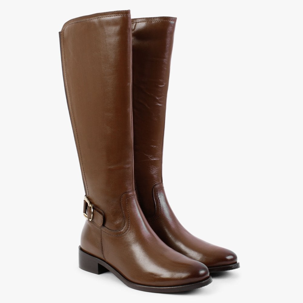 Sesda Brown Leather D Ring Knee Boots