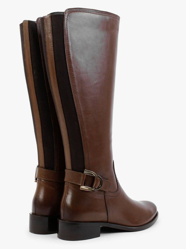 Sesda Brown Leather D Ring Knee Boots