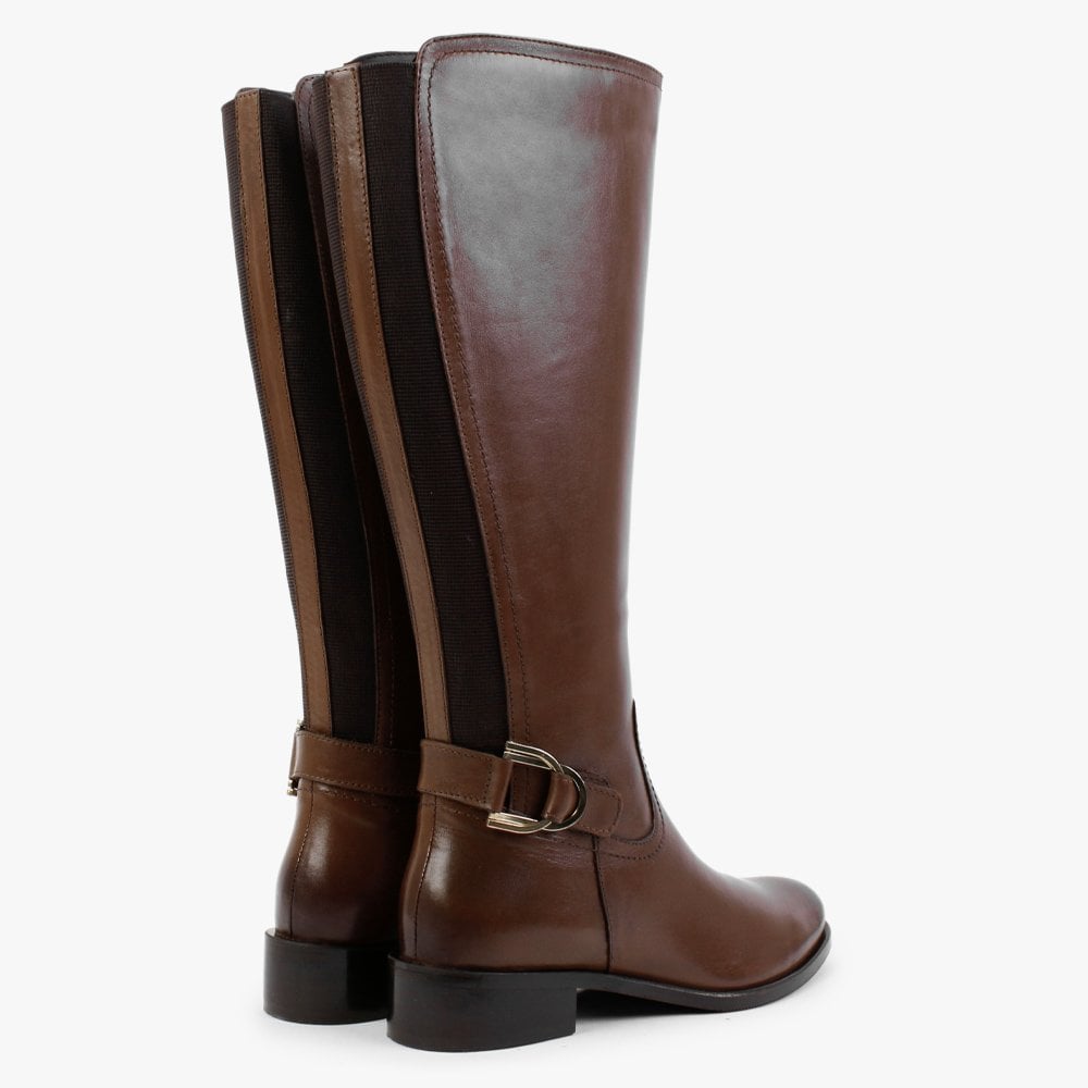 Sesda Brown Leather D Ring Knee Boots