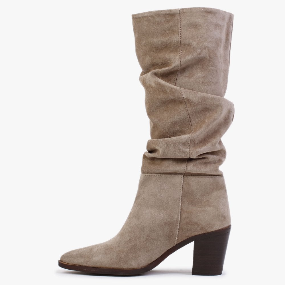 Rosemary Beige Suede Ruched Calf Boots
