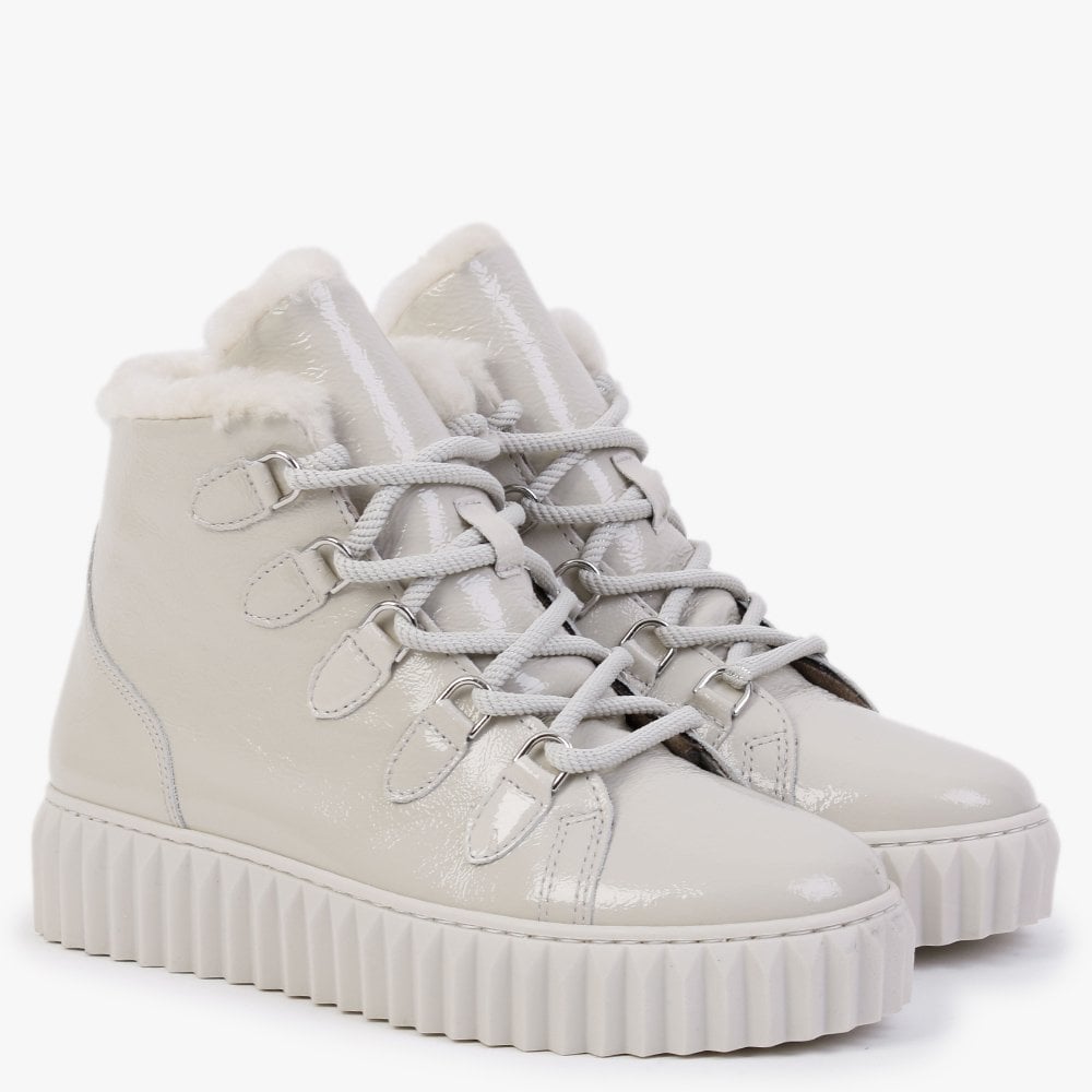 Mace Beige Patent Leather Snow Boots