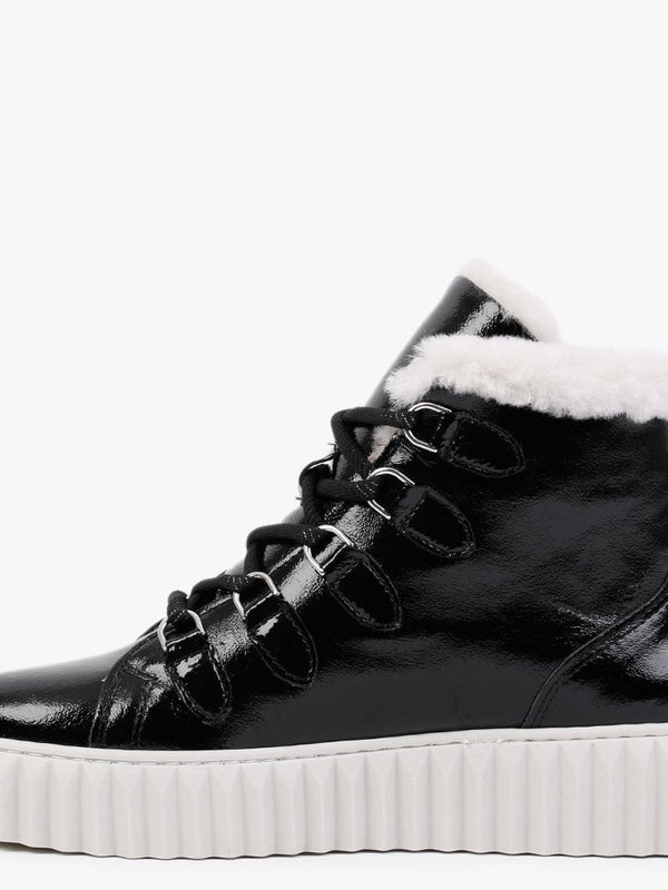Mace Black Patent Leather Snow Boots
