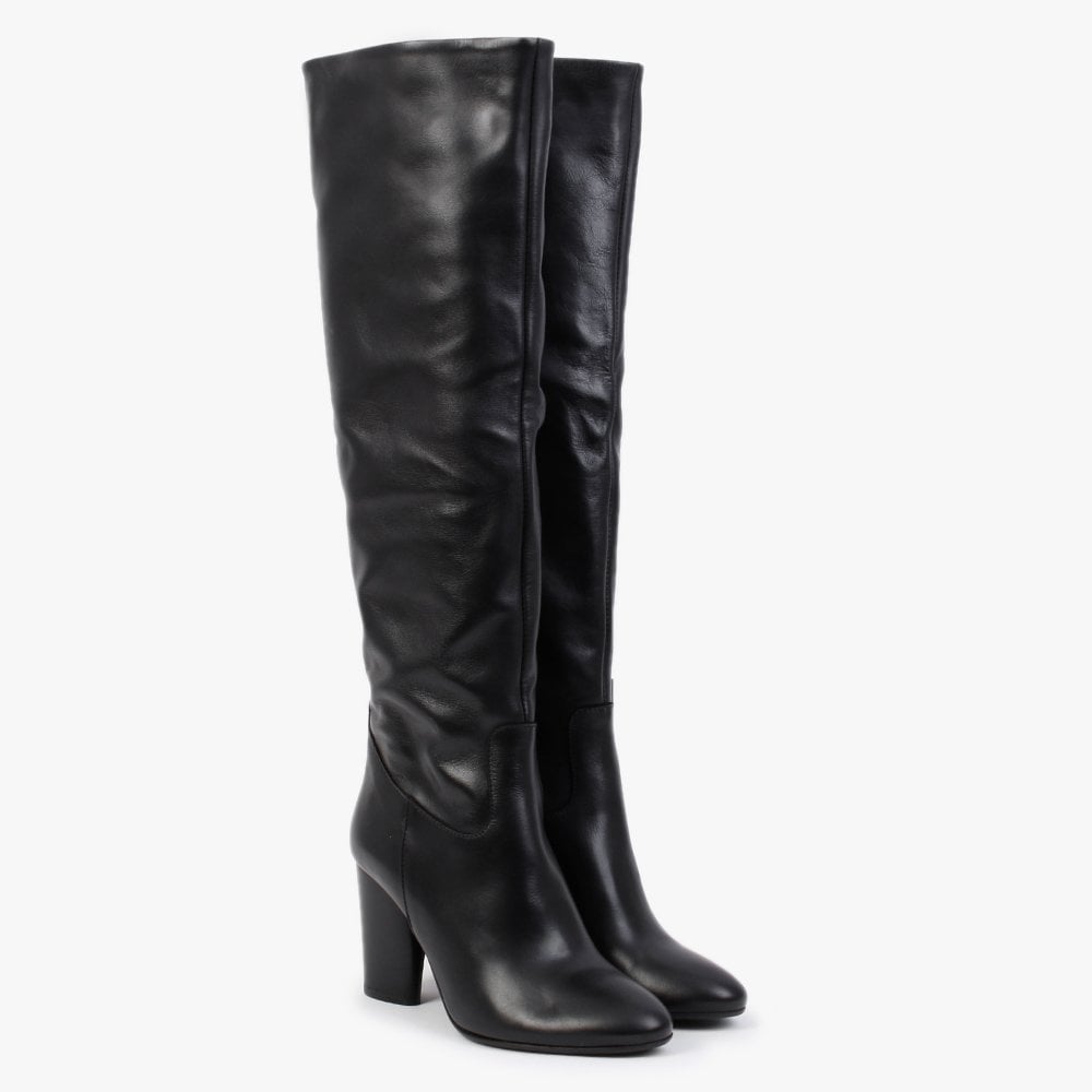 Lorna Black Leather Block Heel Over The Knee Boots