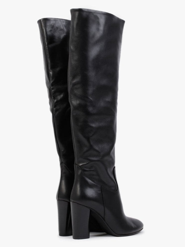 Lorna Black Leather Block Heel Over The Knee Boots