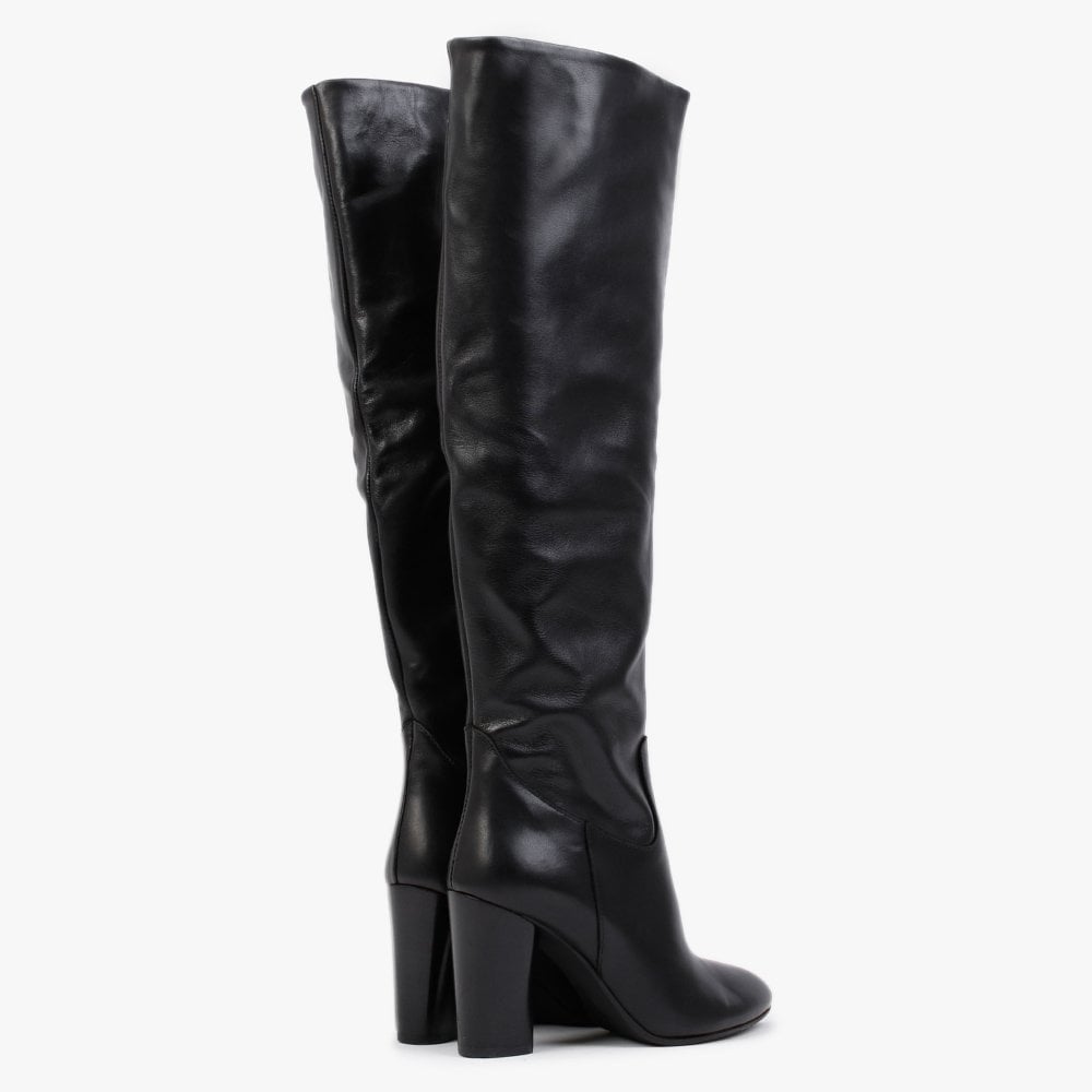 Lorna Black Leather Block Heel Over The Knee Boots