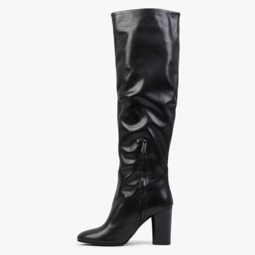 Lorna Black Leather Block Heel Over The Knee Boots