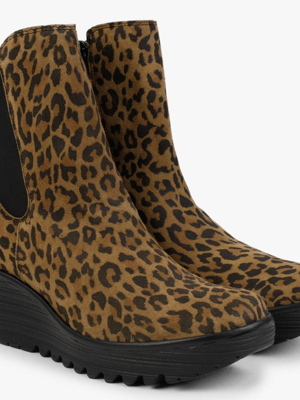 Yocy Cheetah Leather Wedge Chelsea Boots