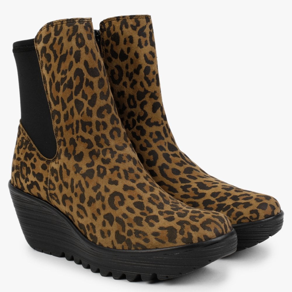 Yocy Cheetah Leather Wedge Chelsea Boots