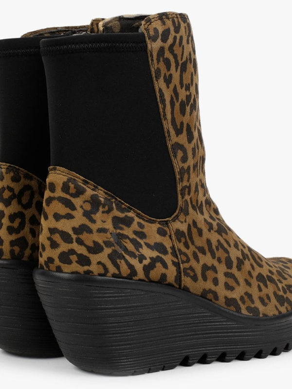 Yocy Cheetah Leather Wedge Chelsea Boots