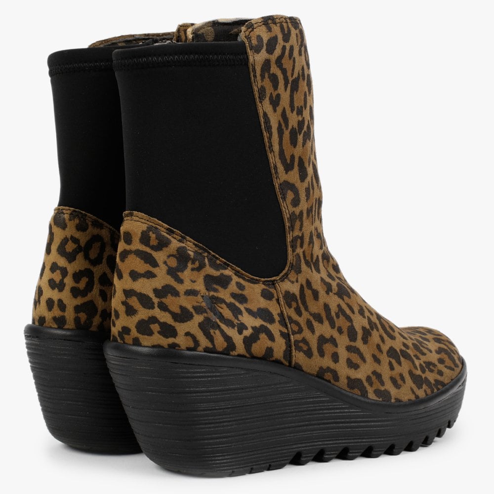 Yocy Cheetah Leather Wedge Chelsea Boots