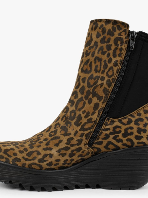 Yocy Cheetah Leather Wedge Chelsea Boots