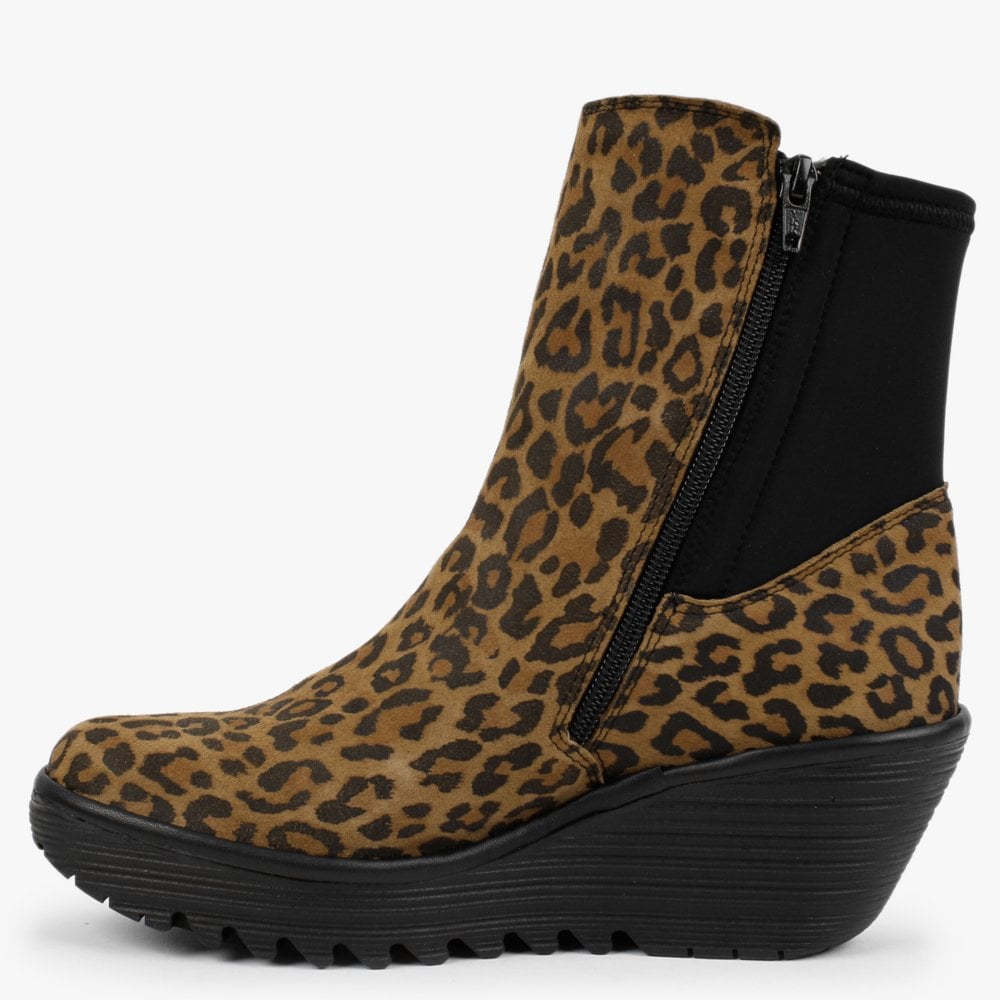 Yocy Cheetah Leather Wedge Chelsea Boots
