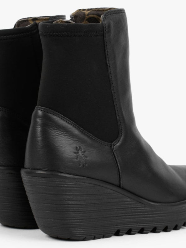 Yocy Black Leather Wedge Chelsea Boots