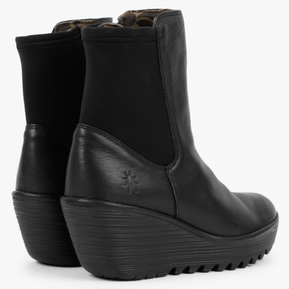 Yocy Black Leather Wedge Chelsea Boots