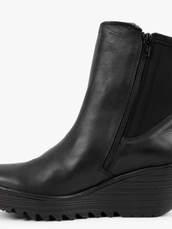 Yocy Black Leather Wedge Chelsea Boots