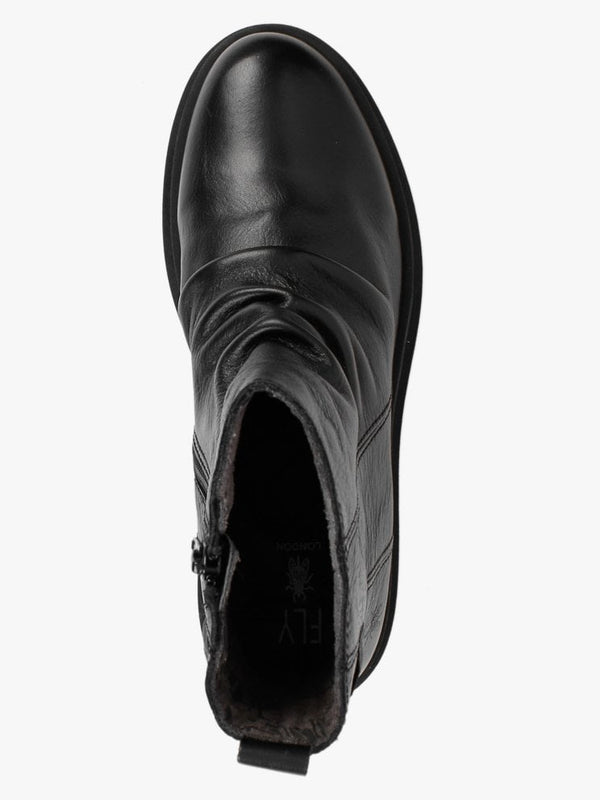 Jily Black Leather Ruched Ankle Boots