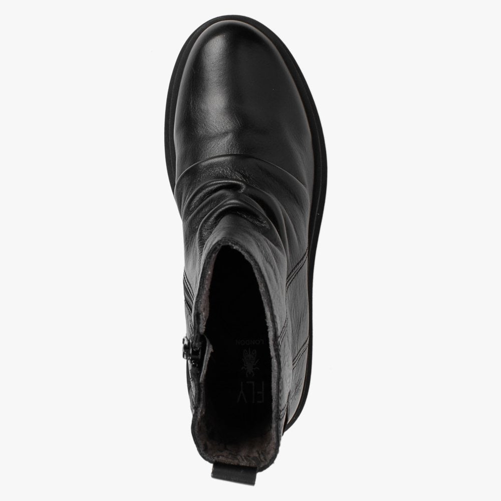 Jily Black Leather Ruched Ankle Boots