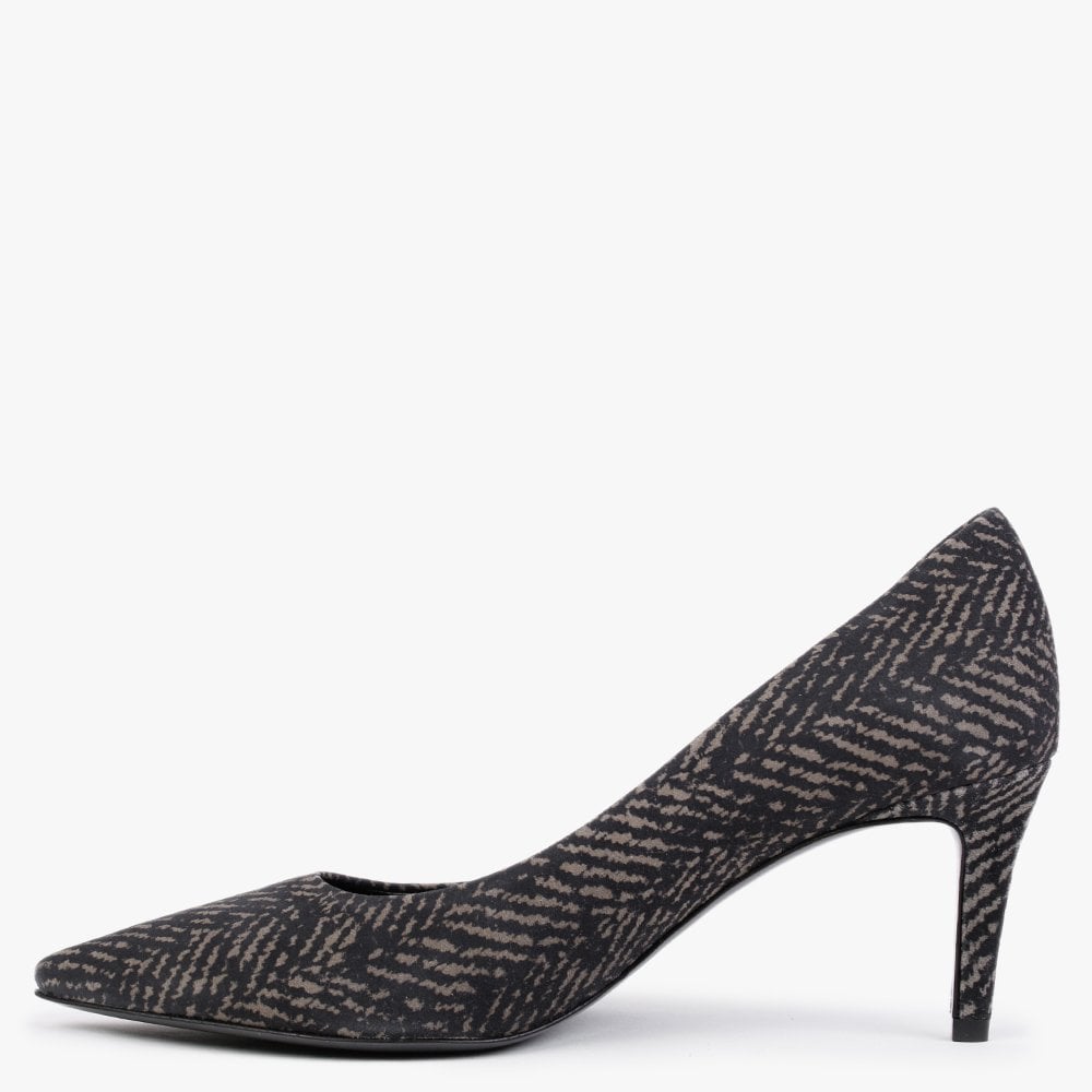 Liz Taupe Patterned Suede Mid Heel Court Shoes