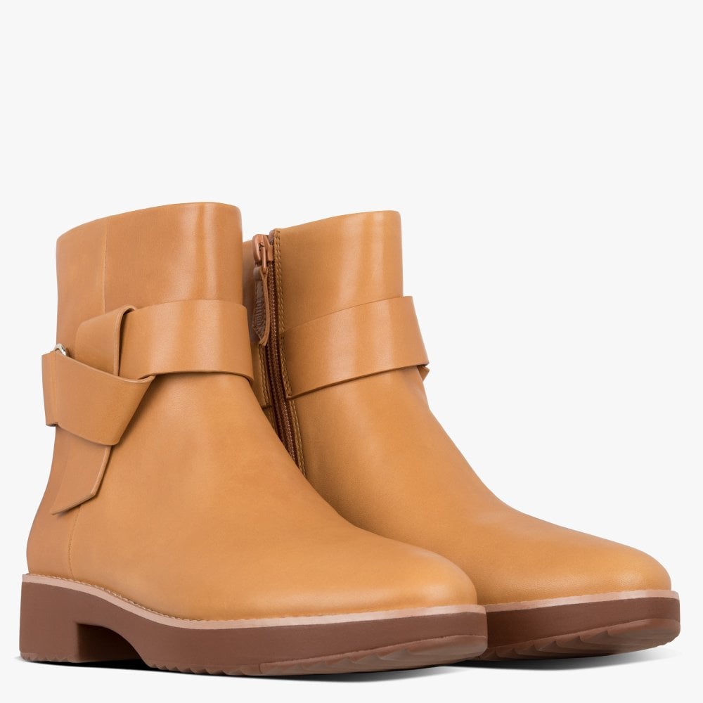 Knot Mustard Leather Ankle Boots