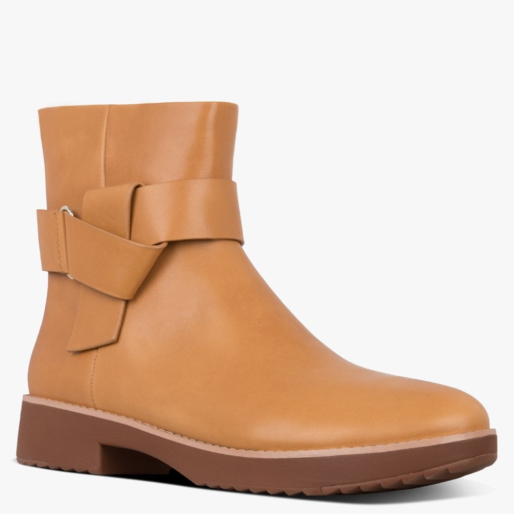 Knot Mustard Leather Ankle Boots