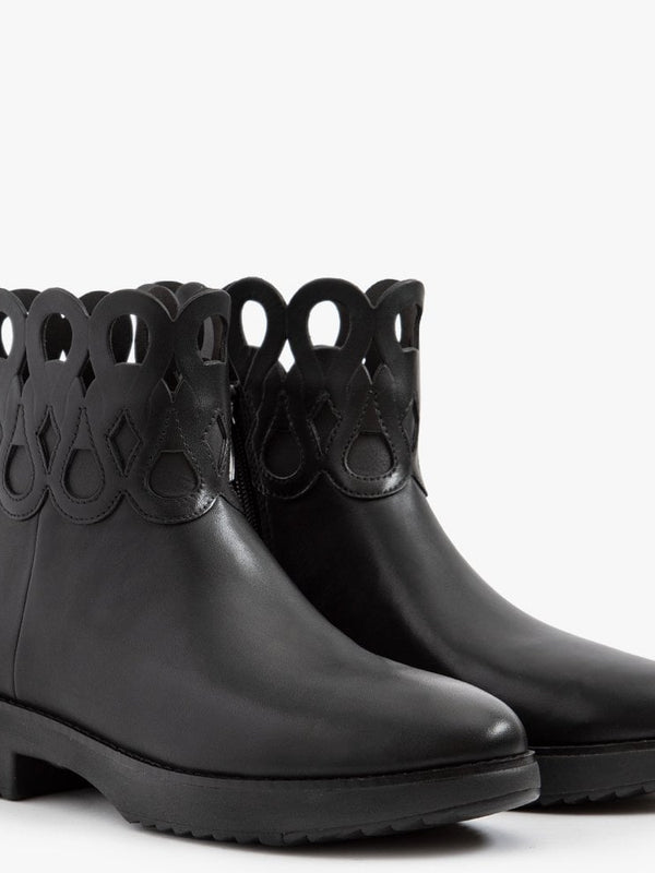 Frieda Entwined Loops Black Leather Ankle Boots