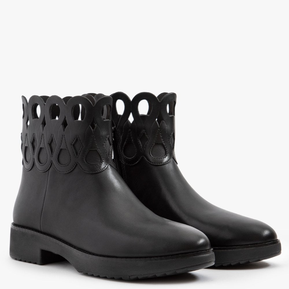 Frieda Entwined Loops Black Leather Ankle Boots