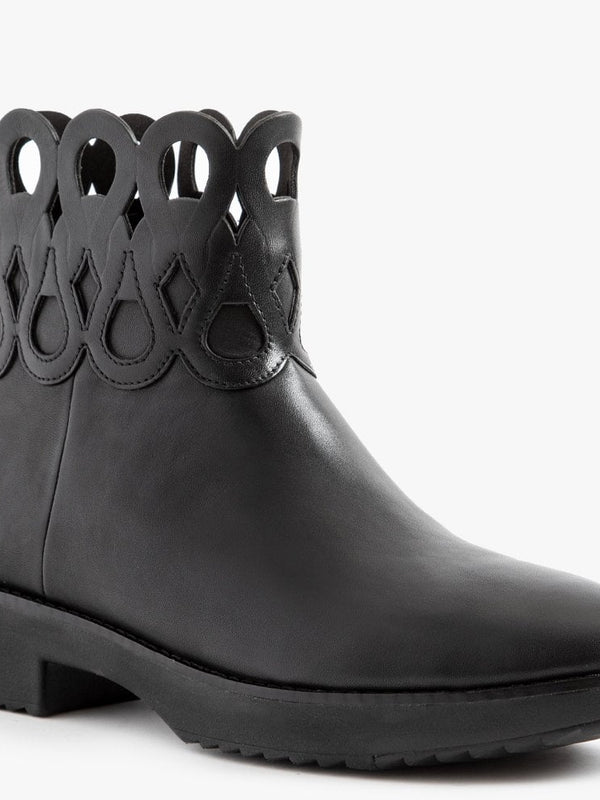 Frieda Entwined Loops Black Leather Ankle Boots