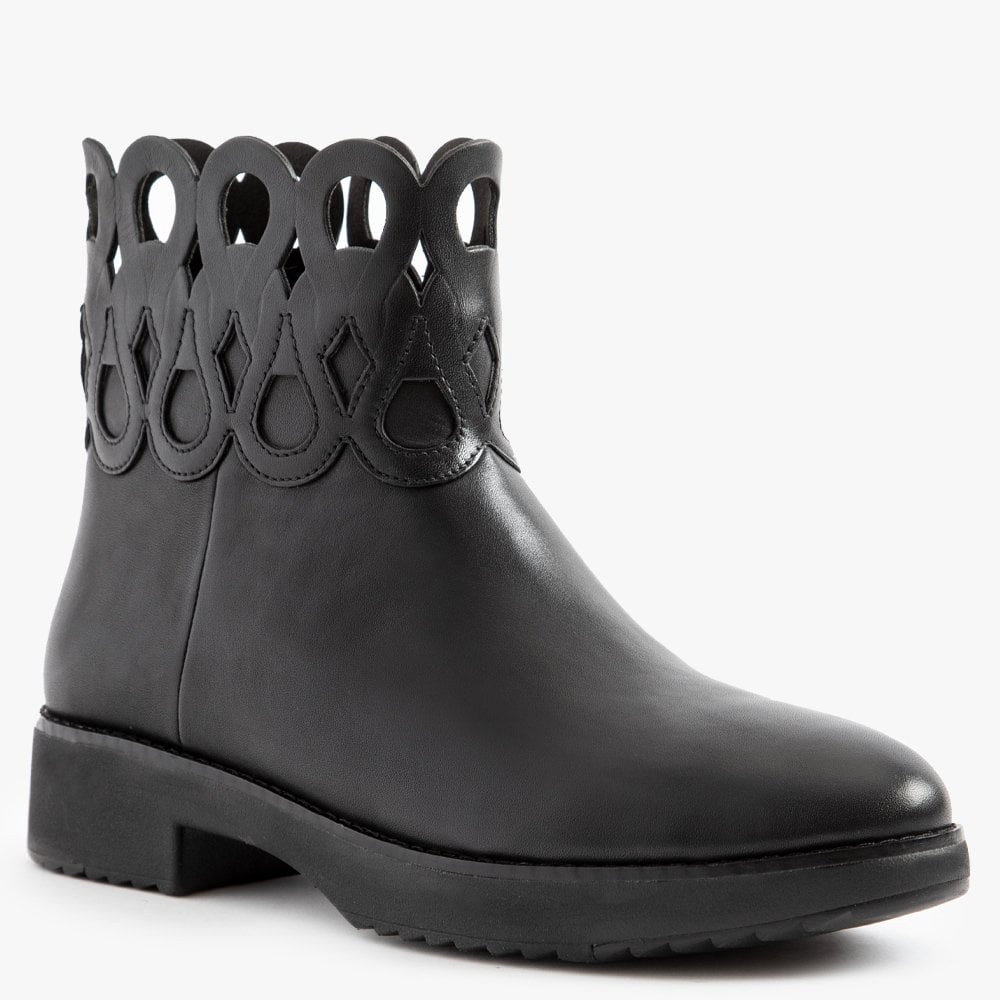 Frieda Entwined Loops Black Leather Ankle Boots