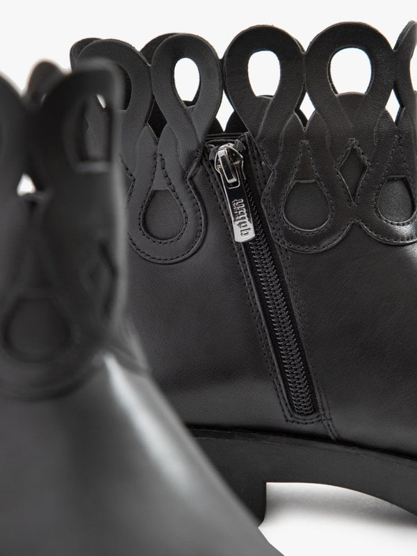 Frieda Entwined Loops Black Leather Ankle Boots
