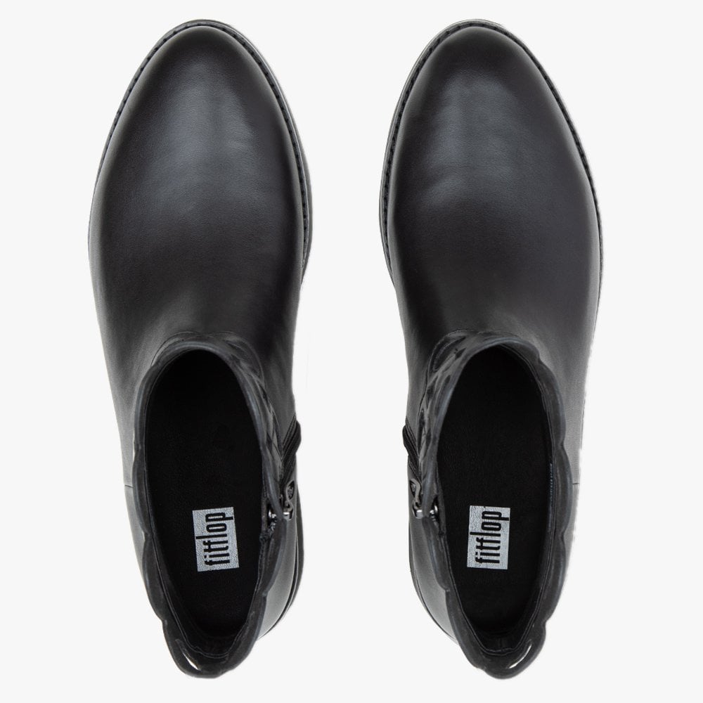 Frieda Entwined Loops Black Leather Ankle Boots