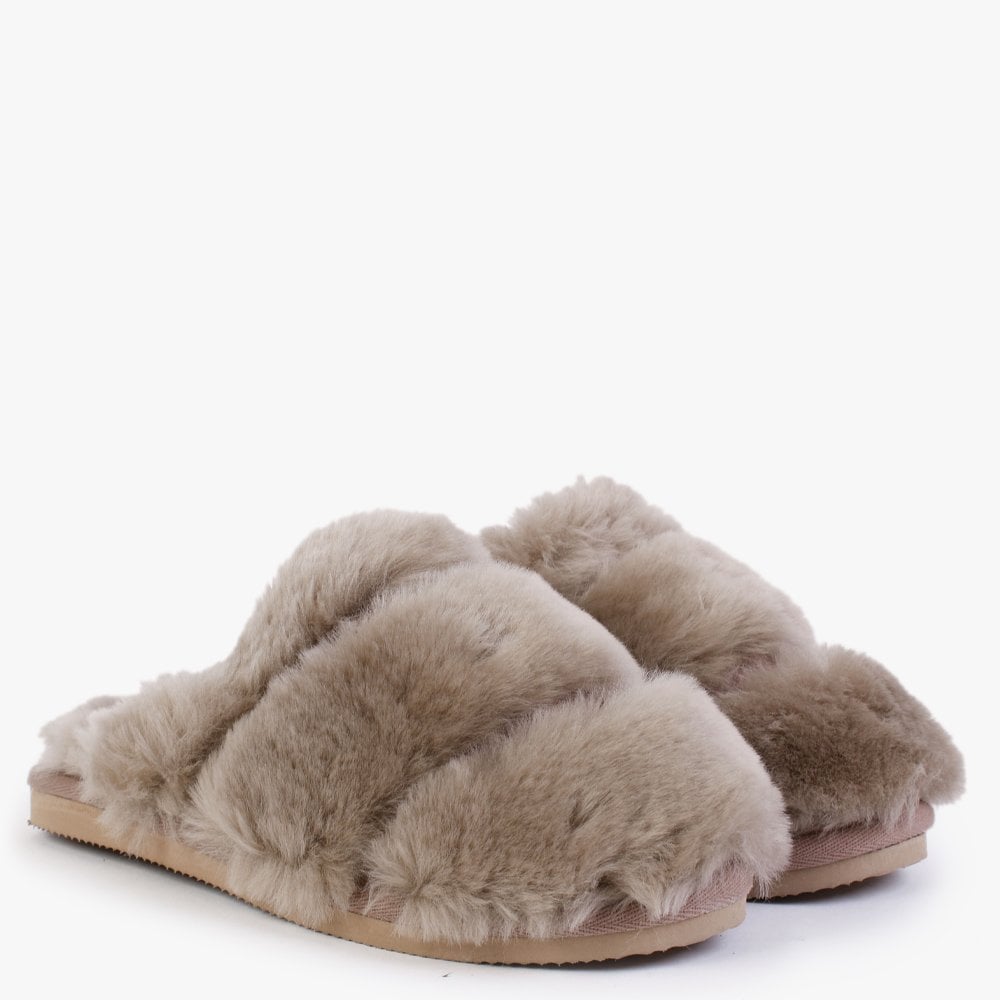 Shree Taupe Sheepskin Slippers