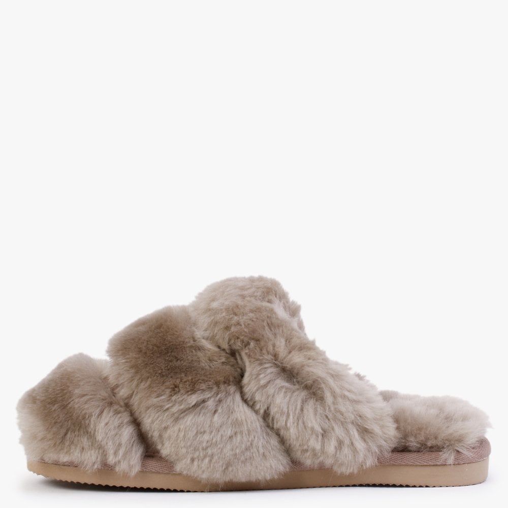 Shree Taupe Sheepskin Slippers