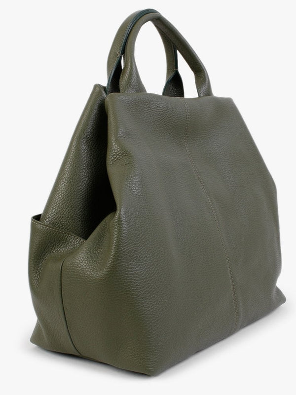Dishop Green Leather Shopper Bag