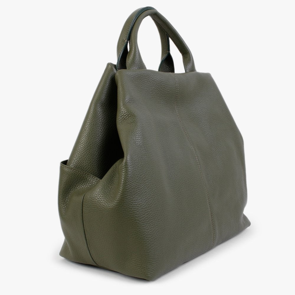 Dishop Green Leather Shopper Bag