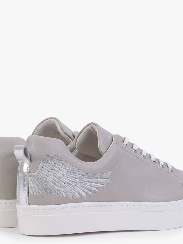 Angels Ease Grey Leather Silver Wing Trainers