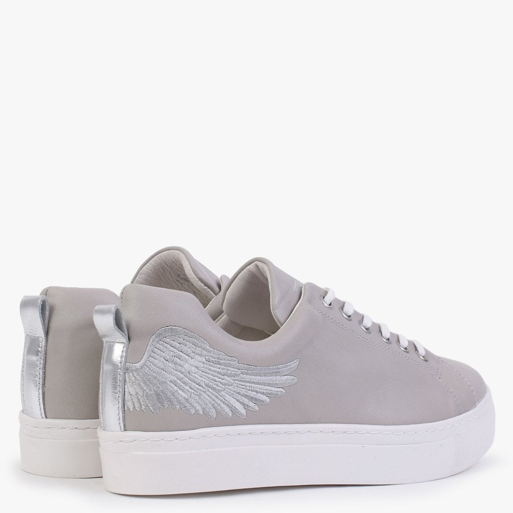 Angels Ease Grey Leather Silver Wing Trainers