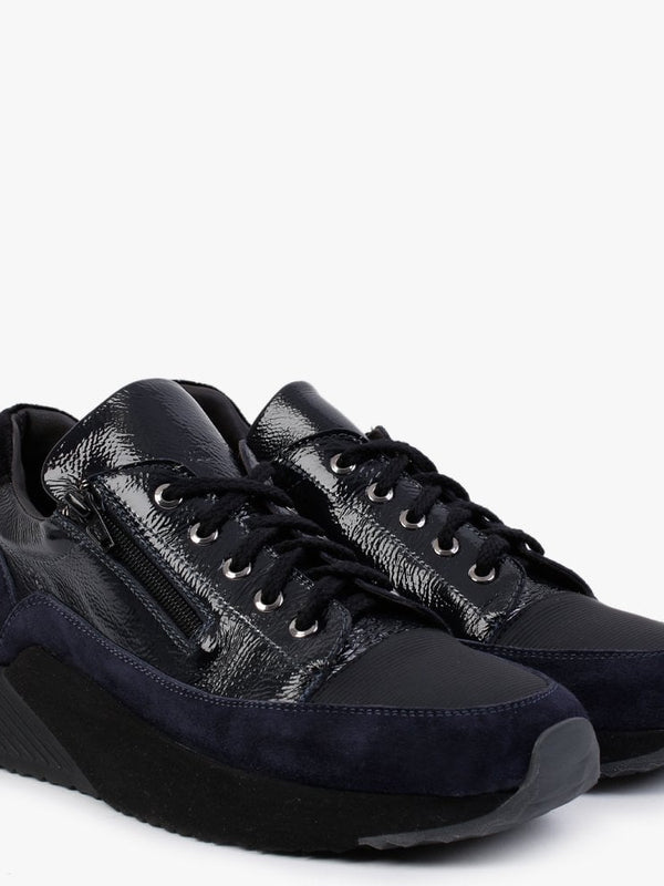 Cinzia Navy Patent Leather & Suede Trainers